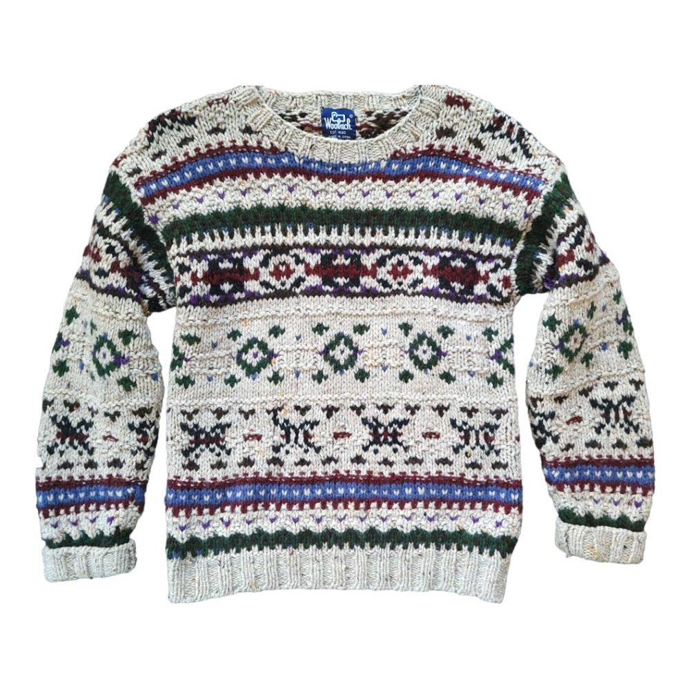 Vintage Woolrich Mens Wool Fair Isle Winter Crew Pullover Sweater, Size S/M ?